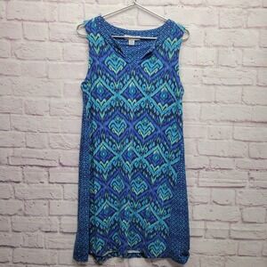 Tommy Bahama Geometric Ikat Shift Dress Sz M Stretch Beach Boho Chic‎ Resortwear